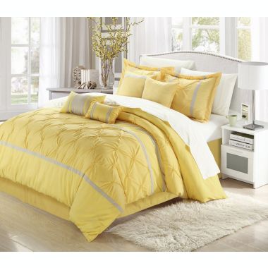 Chic Home Vermont Embroidered Solid Pleating 8 Pieces Comforter - King 110" x 90, Yellow. View a larger version of this product image.