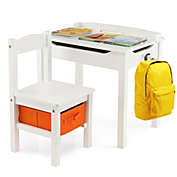 Gymax Kids Table and Chair Set Wood Activity Study Desk w/ Storage Drawer Hook