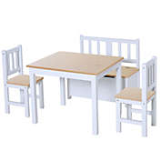 Qaba 4-Piece Kids Table Set with 2 Wooden Chairs, 1 Storage Bench, and Interesting Modern Design, Natural/White