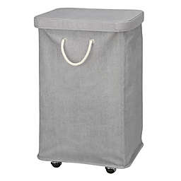 mDesign Large Polyester Rolling Laundry Hamper with Wheels, Lid, Handles, Gray