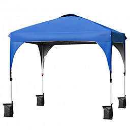 Costway 10 Feet x 10 Feet Outdoor Pop-up Camping Canopy Tent with Roller Bag-Blue