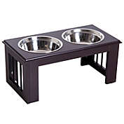 PawHut Durable Wooden Dog Feeding Station with 2 Included Dog Food Bowls and a Non-Slip Base, 23", Espresso