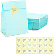 Sparkle and Bash Blue Gift Bag, Party Favor Bags with Gold Stickers (5.15 x 8.6 In, 36 Pack)