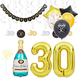 Sparkle and Bash 30th Birthday Decorations, Balloons, Cake Topprs, and Party Banner (49 Pieces)