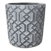 Urban Trends Collection Cement Round Pot with Embossed Interlocking Shapes and Freckled Holes Design Body LG Washed Finish Dark Gray