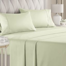 CGK Unlimited 4 Piece Deep Pocket Microfiber (Muted, Vibrant, Heathered) Sheet Set - Queen - Light Sage Green