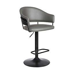 Armen Living Brody Adjustable Gray Faux Leather Swivel Barstool In Black Powder Coated Finish