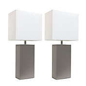 Elegant Designs 2 Pack Modern Leather Table Lamps with White Fabric Shades, Gray