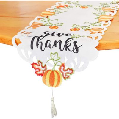 Juvale Give Thanks White Table Runner for Thanksgiving (15 x 68.5 Inches)