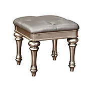 Coaster Wooden Vanity Stool with Turned Legs and Leatherette Upholstered Seat, Silver- Saltoro Sherpi