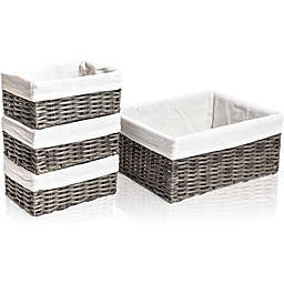 Farmlyn Creek Wicker Storage Baskets with Liners, 2 Sizes (Grey, 4 Pieces)