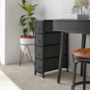 Emma + Oliver 4 Drawer Slim Dresser Storage Tower-Black Wood Top & Gray Fabric Pull Drawers