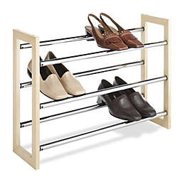 Slickblue 3-Tier Stackable & Expandable Shoe Rack in Wood & Chrome Metal