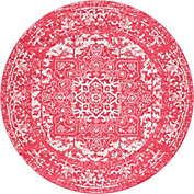 Unique Loom 7.75&#39; Pink and Ivory Traditional Round Area Throw Rug
