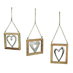 Gerson Set of 3 Wood Framed Open Work Metal Heart Wall Hangings W/ Rope Hangers