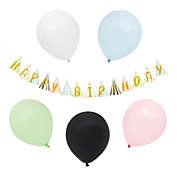 Blue Panda Happy Birthday Banner with 100 Balloons, Gold Party Hat Garland Decorations (5 Colors, 101 Pieces)