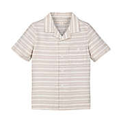 Hope & Henry Boys&#39; Linen Short Sleeve Camp Shirt (Stone Stripe Linen, 6-12 Months)