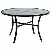 Garden Elements Bellevue Aluminum Rim 40" Round Glass Top Dining Table, Dark Taupe