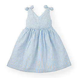 Hope & Henry Girls' Bow Shoulder Swing Dress (Blue Stripe, 4)