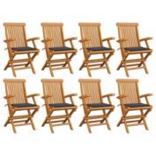 vidaXL Patio Chairs with Anthracite Cushions 8 pcs Solid Teak Wood