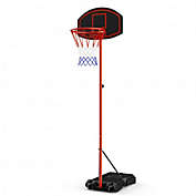 Costway Adjustable Basketball Hoop System Stand Portable with 2 Wheels Fillable Base-Black & Red