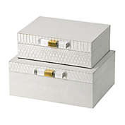 A & B Home Set of 2 White and Gold Contemporary Rectangular Snakeskin Decorative Boxes 10"
