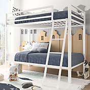Infinity Merch Pure White Twin-Over-Twin Bunk Beds Metal Frame and Ladder