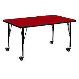 Flash Furniture Mobile 30''W x 60''L Rectangular Red Thermal Laminate Activity Table - Height Adjustable Short Legs