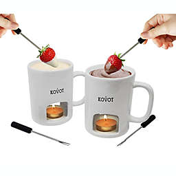 KOVOT Personal Fondue Mugs Set of 2   Ceramic Mugs for Chocolate or Cheese   Includes Forks and Tealights  Double Vented