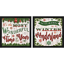 Metaverse Art Most Wonderful Time & Winter Wonderland by Bluebird Barn 13-Inch x 13-Inch Framed Wall Art (Set of 2)