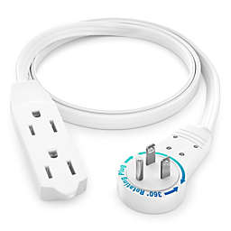 Maximm Cable 2 Ft 360 Rotating Flat Plug Extension Cord/Wire, 16 AWG 24 Inch Multi 3 Outlet Extension Wire, 3 Prong Grounded Wire - White - UL Listed