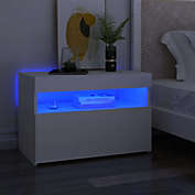 vidaXL Bedside Cabinet & LED Lights 2 pcs White 24"x14"x16" Chipboard