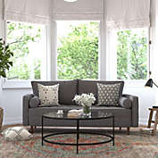 Flash Furniture Hudson Mid-Century Modern Sofa with Tufted Faux Linen Upholstery & Solid Wood Legs in Dark Gray