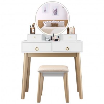 Costway Set 3 Makeup Vanity Table Color Lighting Jewelry Divider Dressing Table-White