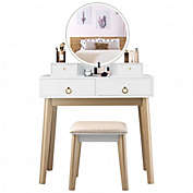 Costway Set 3 Makeup Vanity Table Color Lighting Jewelry Divider Dressing Table-White