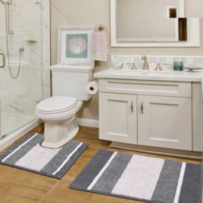 Shape Bathroom Toilet Non Slip Flannel Fleece Pedestal Rug Bath Mat Pad Carpet 