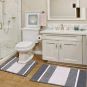 Bath Rug Set 2 Piece for Bathroom Water Absorbent Striped Bath Rugs(20" x 32" Plus 20" x 20" U, Gray)