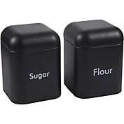 Juvale 2-Piece Black Flour and Sugar Containers for Countertop Storage, Metal Canisters Set for the Kitchen, Stainless Steel Lids (40 oz, 4.5 x 6 In)
