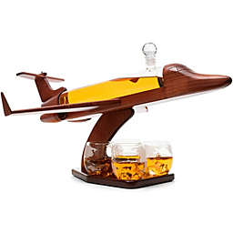 The Wine Savant Jet Decanter Airplane Whiskey 1000ml Set with 2 World Map Glasses 12 oz by The Wine Savant - Pilot Gifts, Aviation Gifts, Airplane Figurine, Gifts for Jet, Airplane and Travel Enthusiasts!