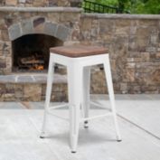 Flash Furniture 24" High Backless White Metal Counter Height Stool with Square Wood Seat