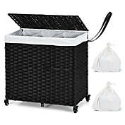 Slickblue Laundry Hamper with Wheels and Lid-Black