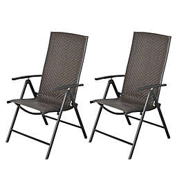 Outsunny 2PCS Rattan Wicker Patio Dining Chairs with Backrest Adjustable and Folding Design, Outdoor Recliner Set for Garden Backyard Lawn, Mixed Grey