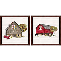 Great Art Now Fall Barn Quilt by Tara Reed 13-Inch x 13-Inch Framed Wall Art (Set of 2)