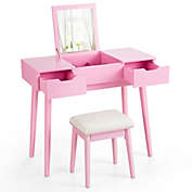Slickblue Makeup Vanity Table Set with Flip Top Mirror and 2 Drawers-Pink