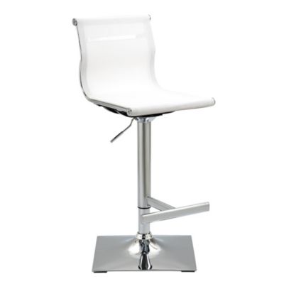 HOMCOM Modern Bar Stool Pub Chair, Height Adjustable Swivel Dining Stool with Gas Lift, Steel Base, Breathable Fabric Seat for Kitchen Island Counter, White