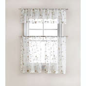 Kate Aurora Floral Embroidered Sheer Rod Pocket Kitchen Curtain Tier & Valance Set - 58 in. W x 15 in. L, Taupe