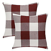 PiccoCasa Set of 2 Buffalo Check Plaid Cotton Linen Throw Pillow Covers Farmhouse Decorative Square Pillow Covers Home Decor Brown, Red, White, 22"x22"
