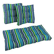 Blazing Needles Square Spun Polyester Outdoor Tufted Settee Cushions (Set of 3) - Pike Azure