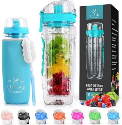 Zulay Kitchen Portable Water Bottle with Fruit Infuser - Lake Blue