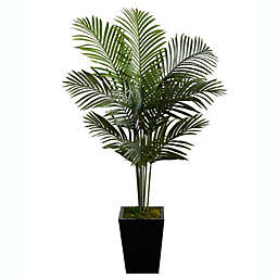 Nearly Natural Home Decorative 5'H Paradise Palm Artificial Tree in Black Metal Planter